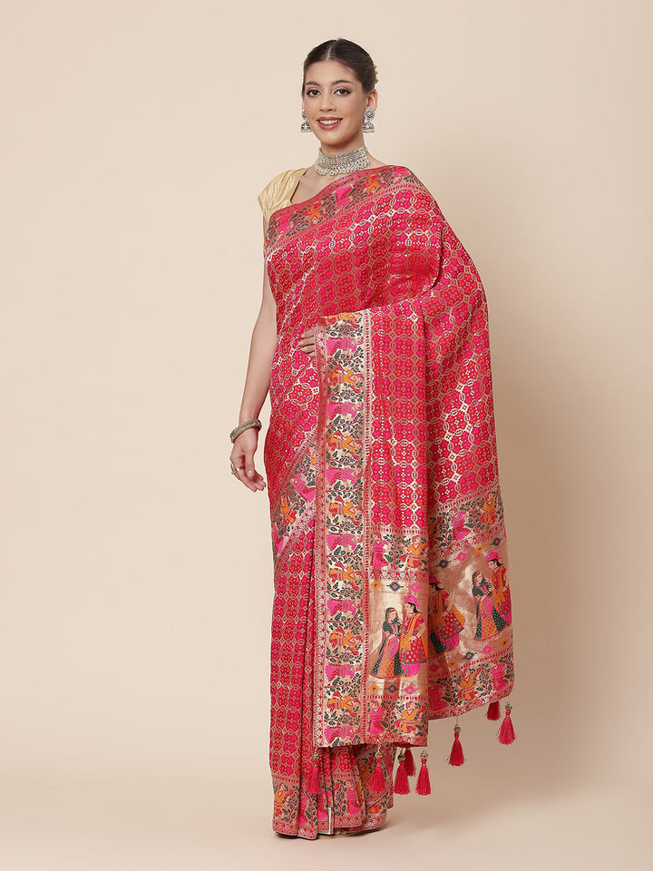 Bandhej Printed Banarsi Woven Saree