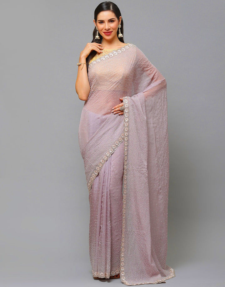 Embroidery Aqua Green and Mauve Saree