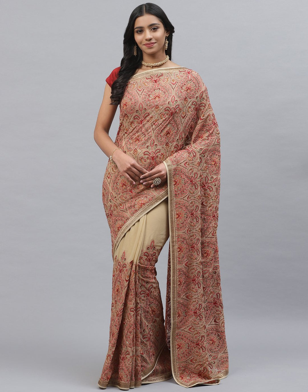 Pure Georgette  Saree with Kashmiri Work