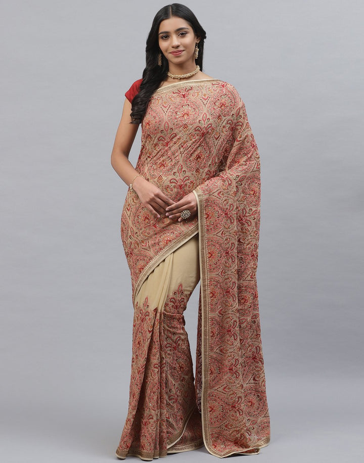 Pure Georgette  Saree with Kashmiri Work