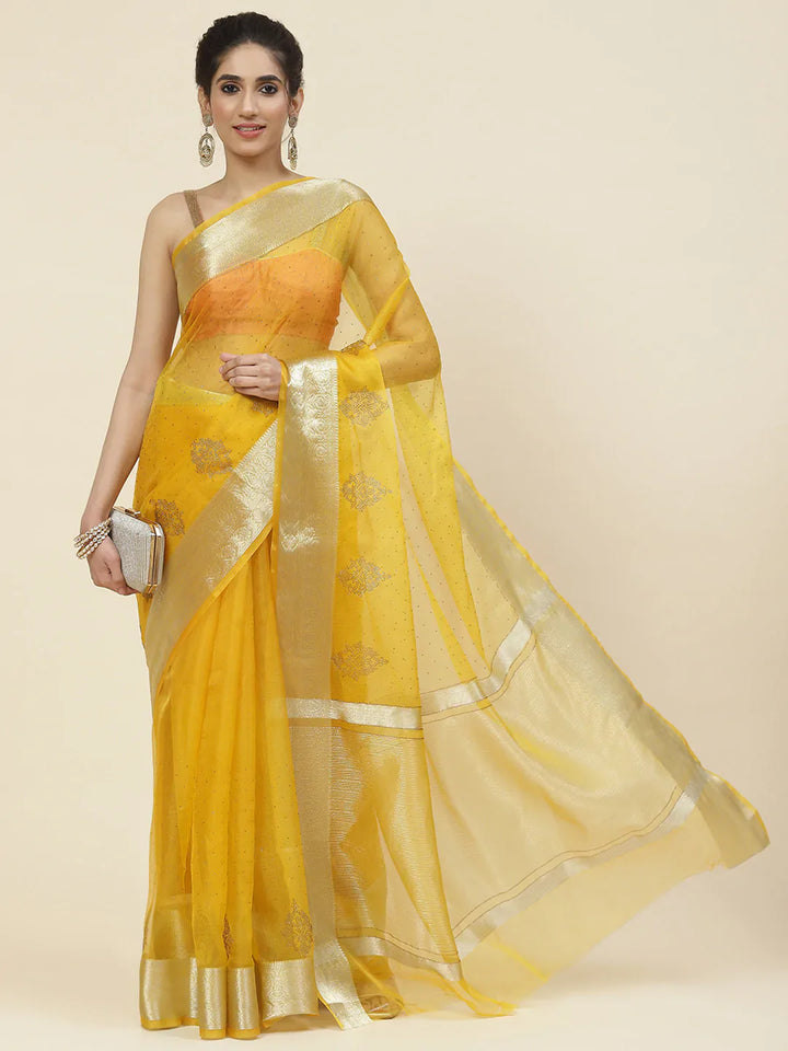 Stone Work Organza Plain Saree