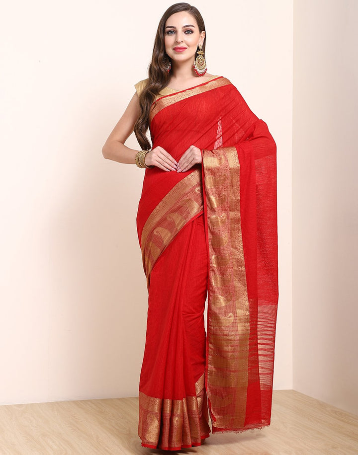 Red Art Handloom Saree