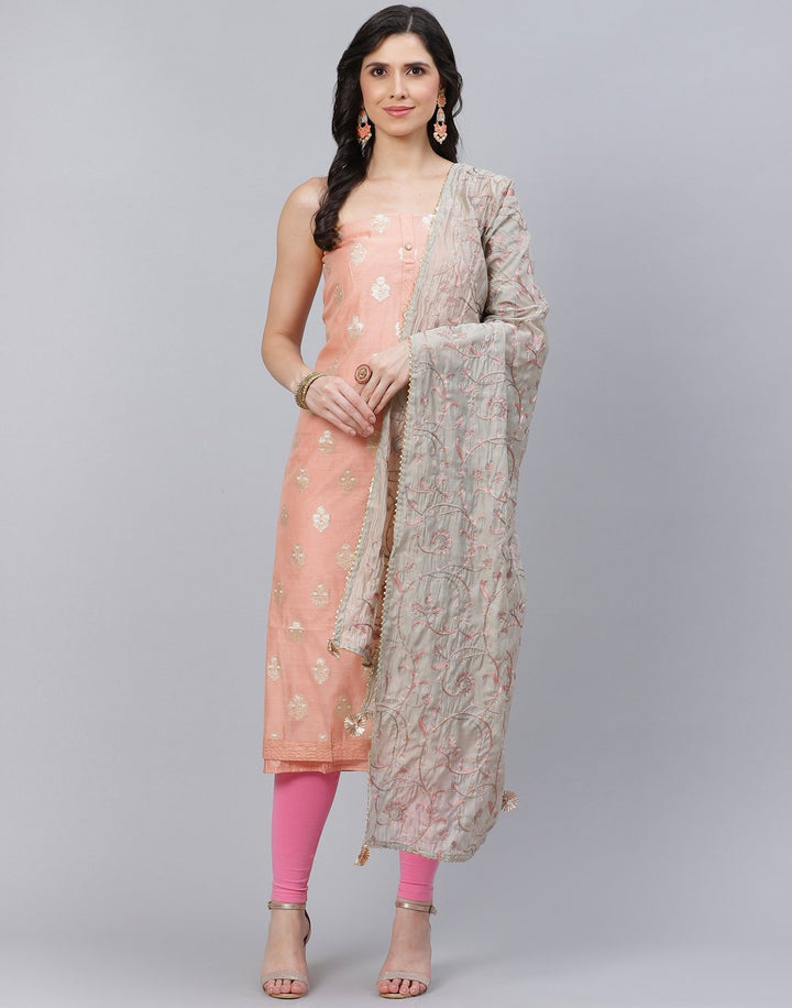 Chanderi Woven Suit Piece with Jaal embroidered dupatta