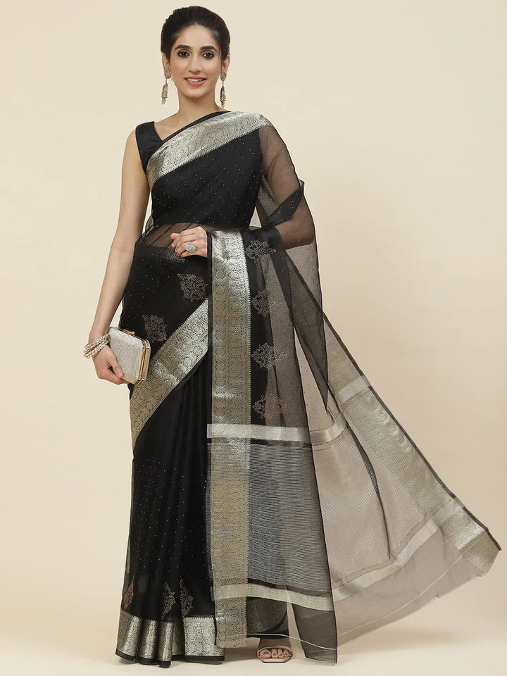 Stone Work Organza Plain Saree