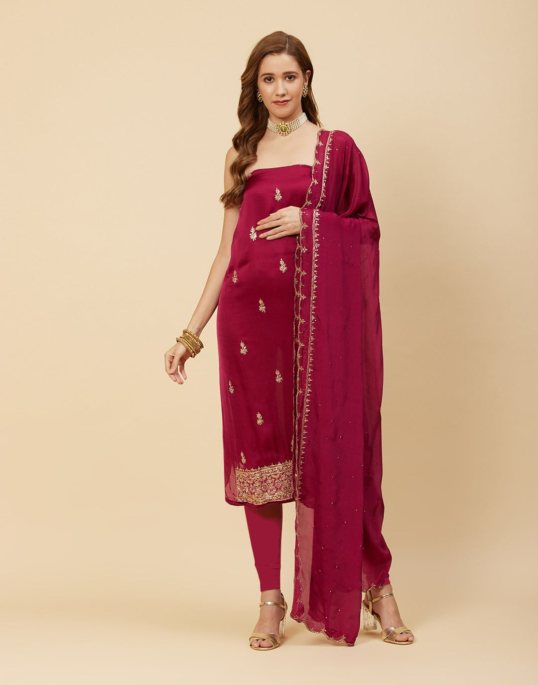 Embroidered Organza Suit Piece With Chinone Embroidered Dupatta
