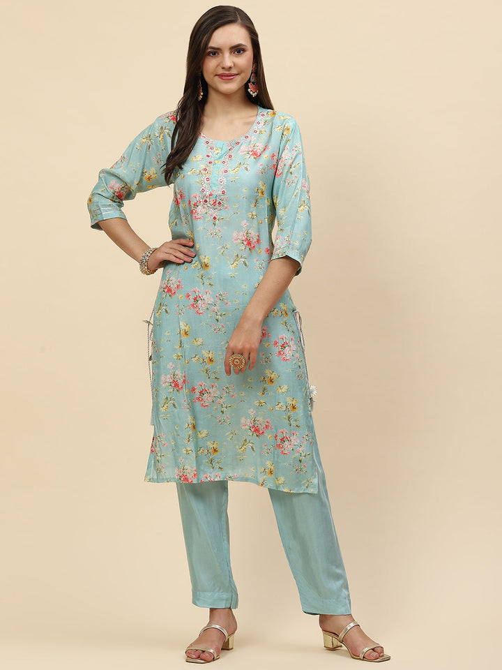 Floral Printed Muslin Kurta With Pants