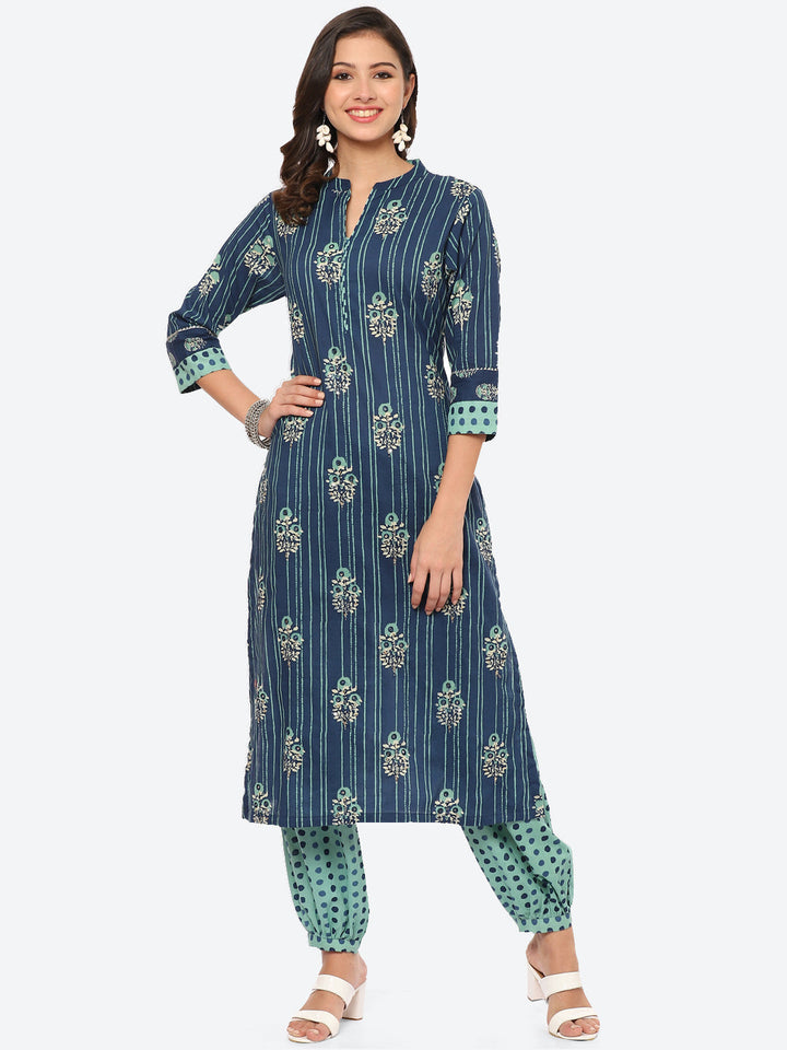 Floral Printed Cotton Kurta With Afgani Pant