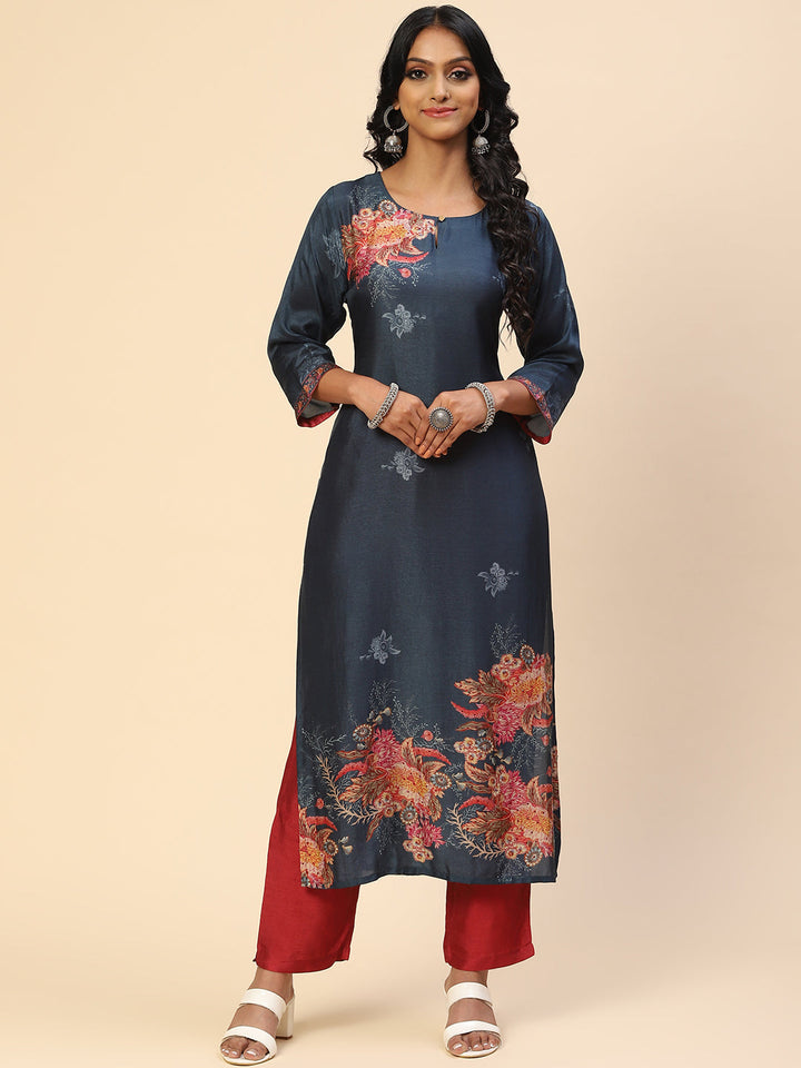 Floral Printed Cotton Kurta With Pants