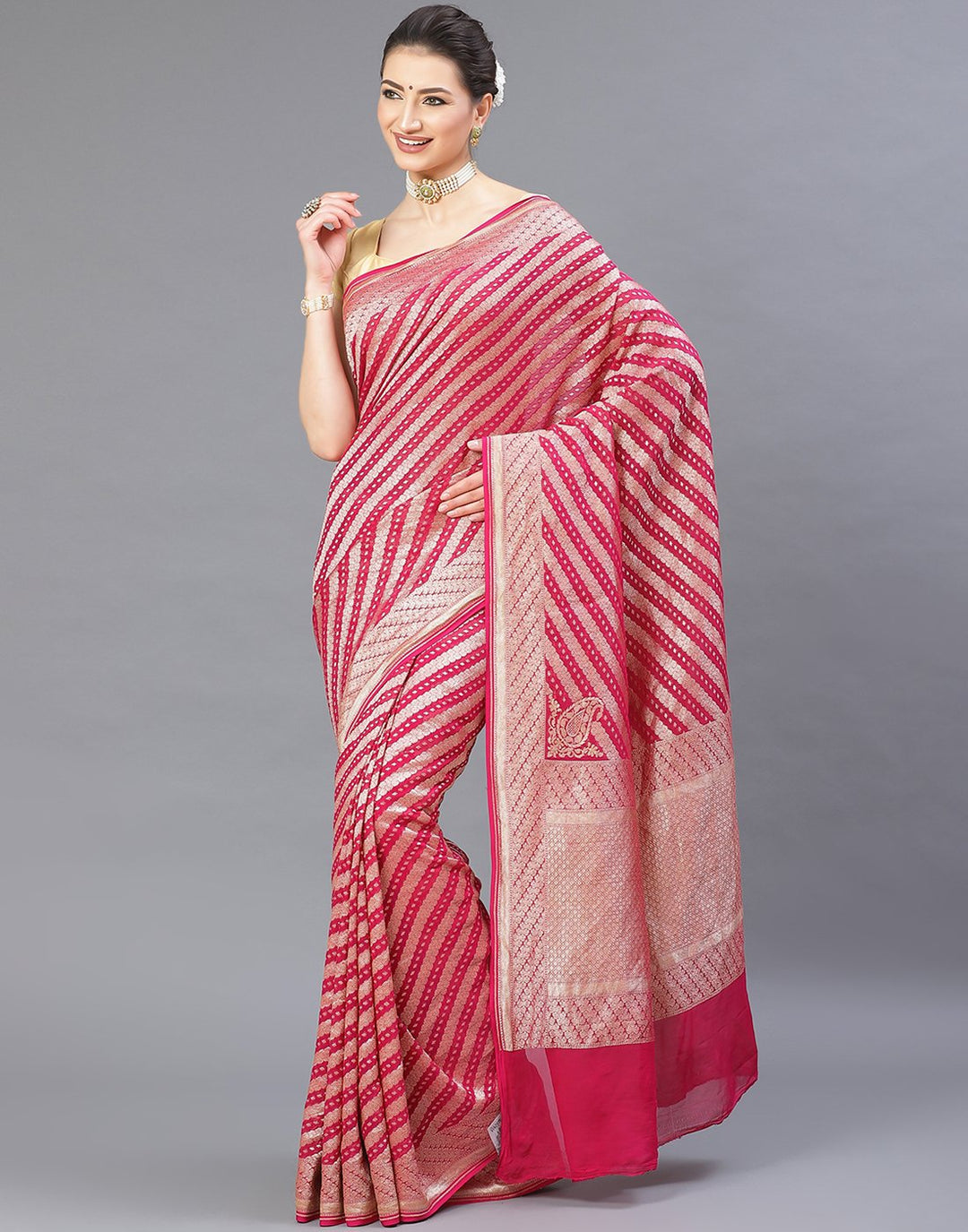 MBZ Meena Bazaar-Rani Georgette Banarasi Khaddi Saree