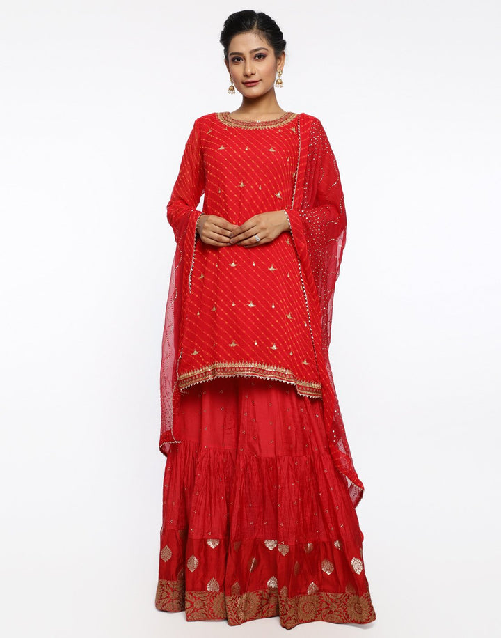 MBZ Meena Bazaar-Red Georgette Stitched Laacha
