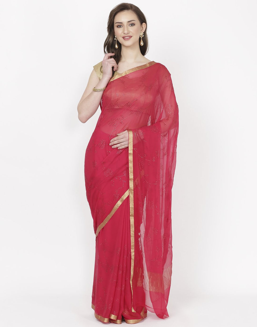 Hot Pink Chiffon Saree