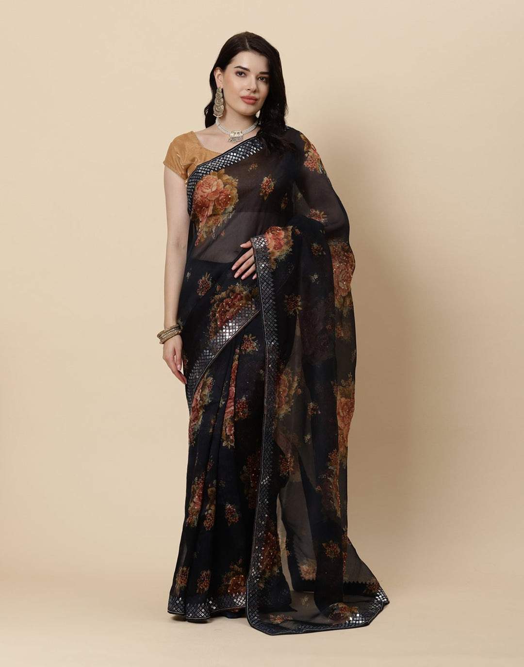 Embroidered Organza Kora Saree