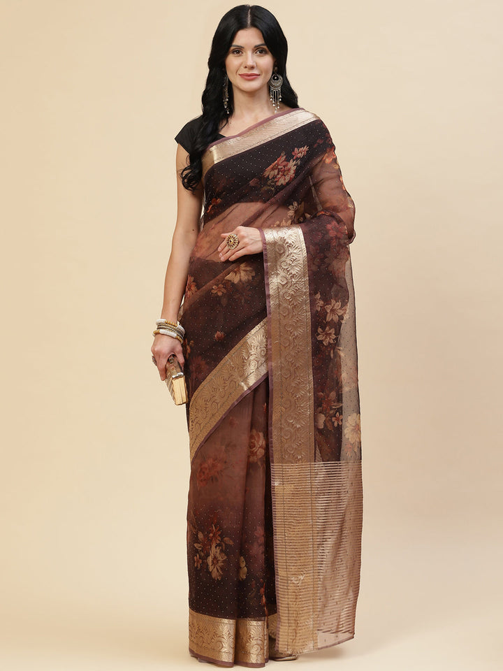 Digital Floral Stone Satin Printed Saree