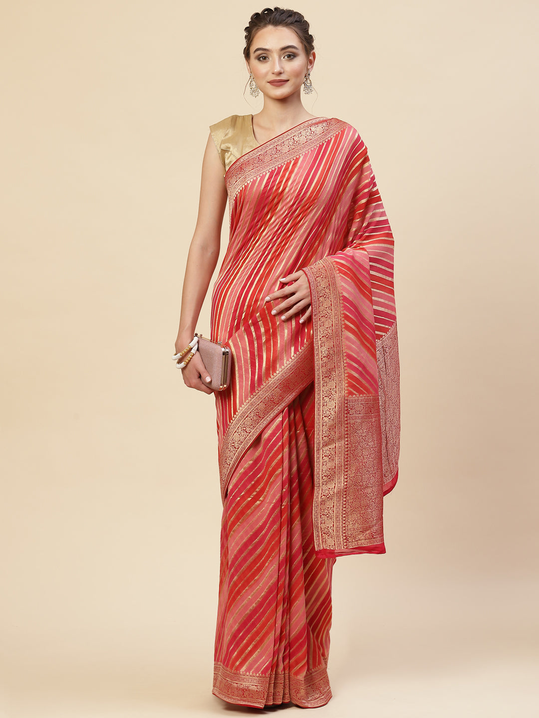 Stripes Zari Jaal Banarasi Plain Saree