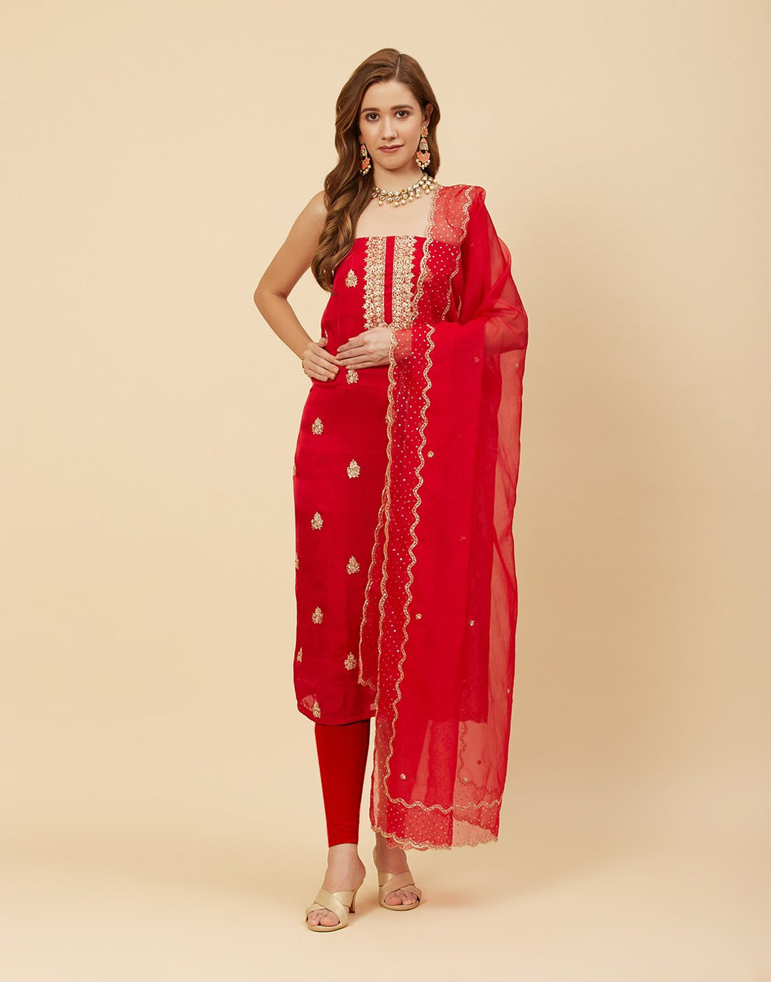 Embroidered Organza Suit Piece With Dupatta