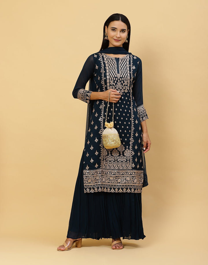 Embroidered Georgette Salwar Kameez Stitched Suit With Net Dupatta