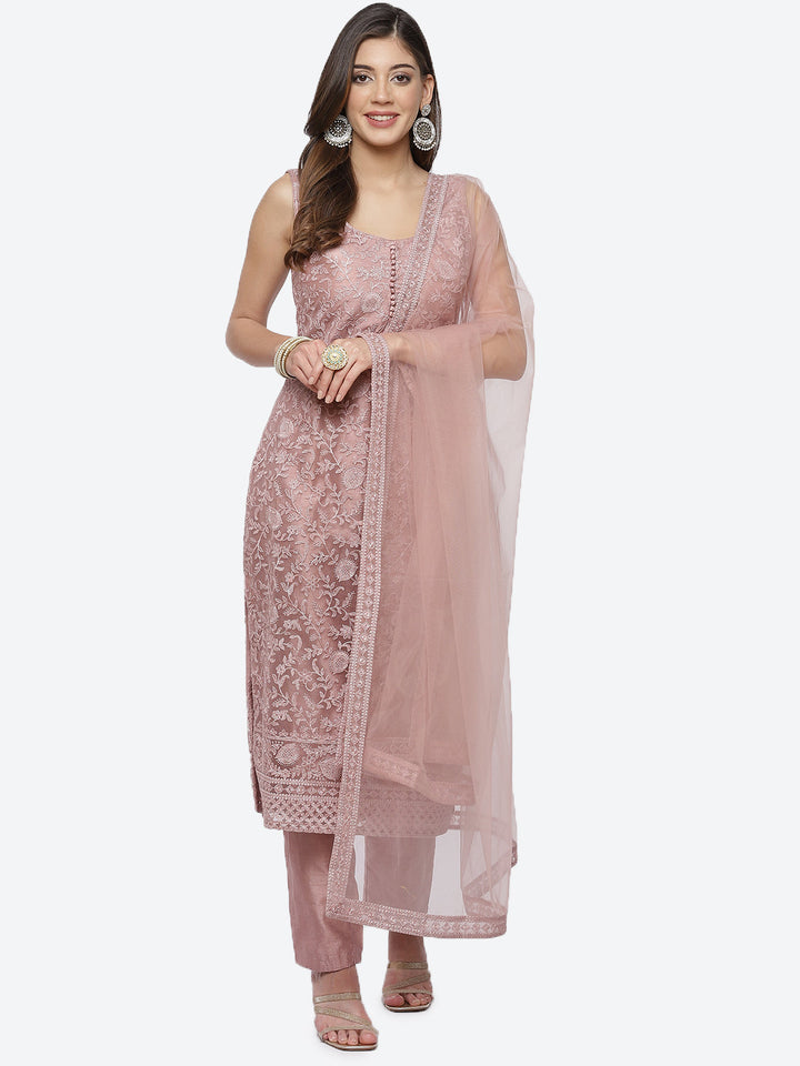 Embroidered Net Stitched Salwar Kameez With Net Dupatta