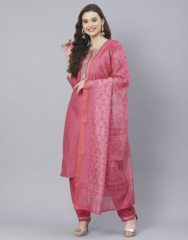 Rani and Navy Blue Cotton Chanderi Salwar Kameez