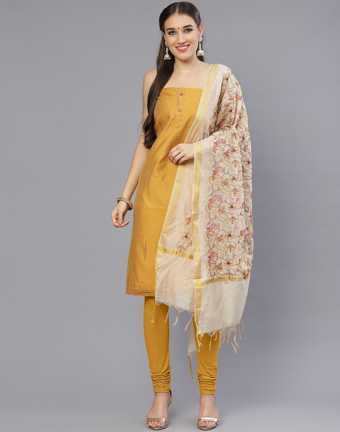 Chanderi Embroidered Suit Piece with fancy dupatta