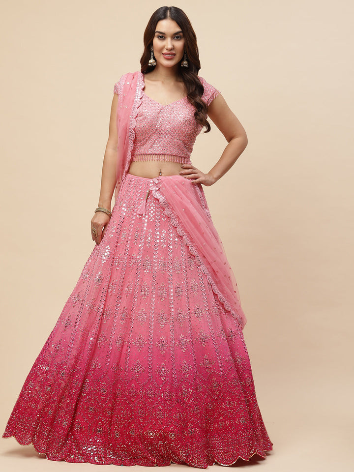 Sequin Embroidered Georgette Choli With Lehenga &amp; Net Dupatta