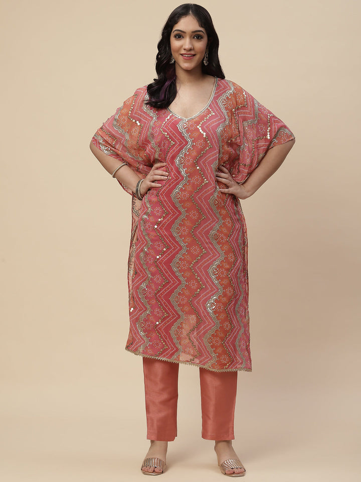 Sequin Embroidered Georgette Kurta With Pants