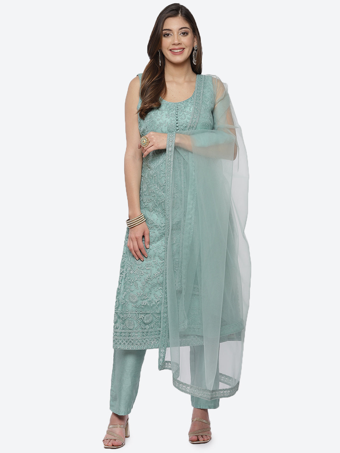 Embroidered Net Stitched Salwar Kameez With Net Dupatta