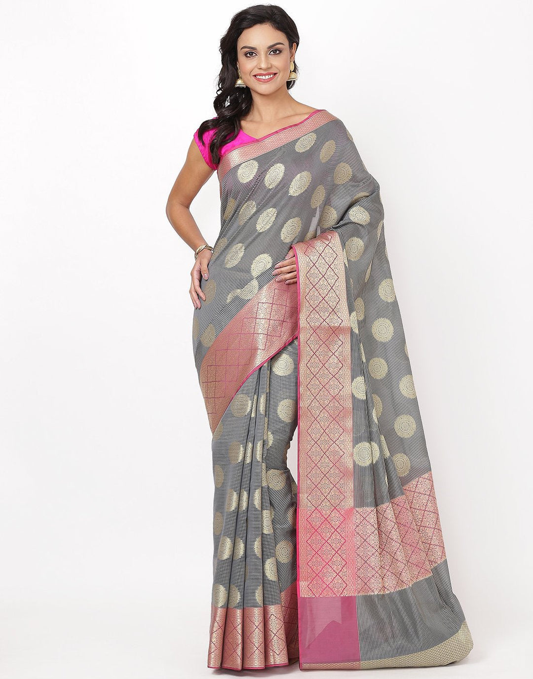 MBZ Meena Bazaar-Black Cotton Woven Saree