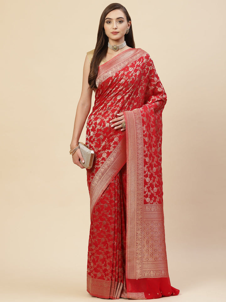 Floral Zari Jaal Georgette Plain Saree