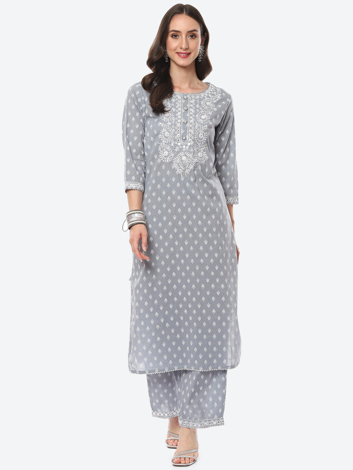 Resham Work Printed Cotton Kurta With Palazzo