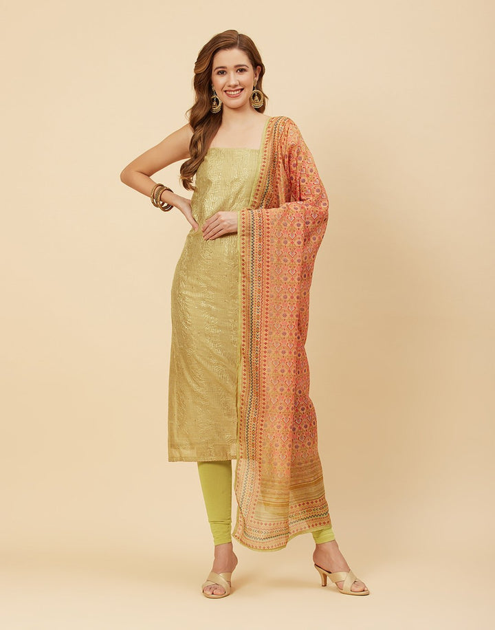 Embroidered Chanderi Suit Piece With Printed Chanderi Dupatta
