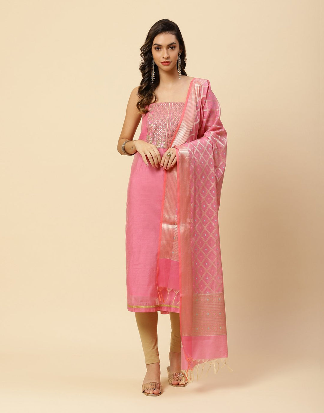 Embroidered Art Georgette Suit Piece With Chiffon Dupatta