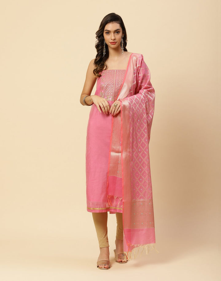 Embroidered Art Georgette Suit Piece With Chiffon Dupatta