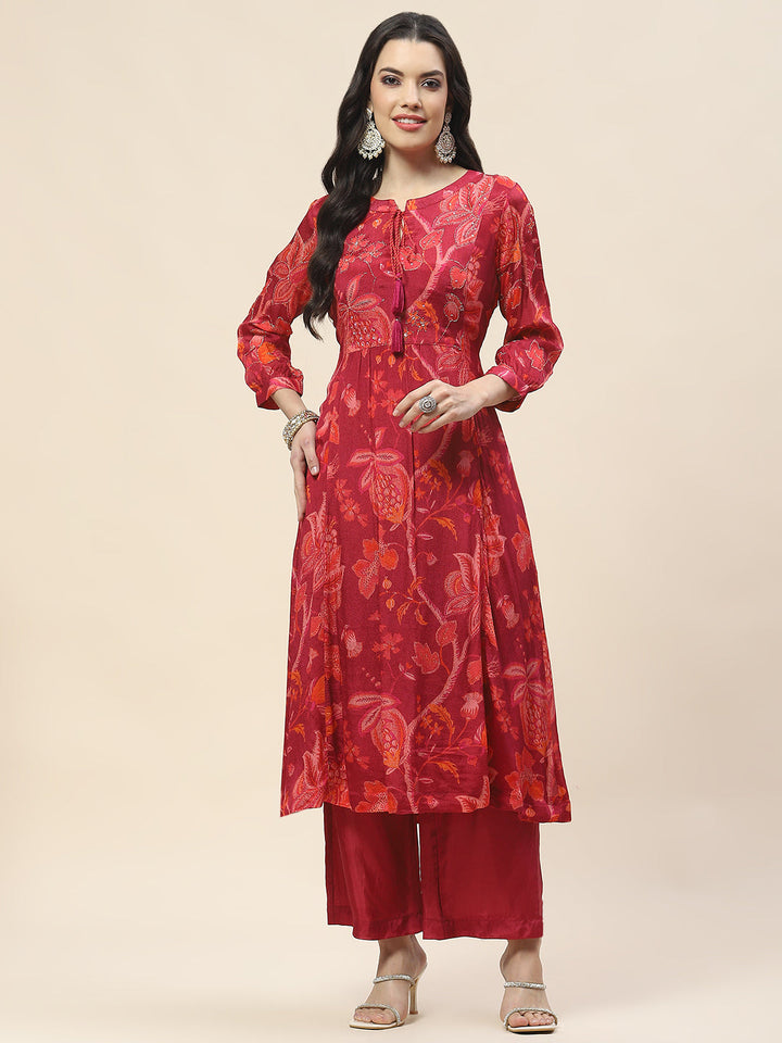 Floral Printed Muslin Kurta With Pants