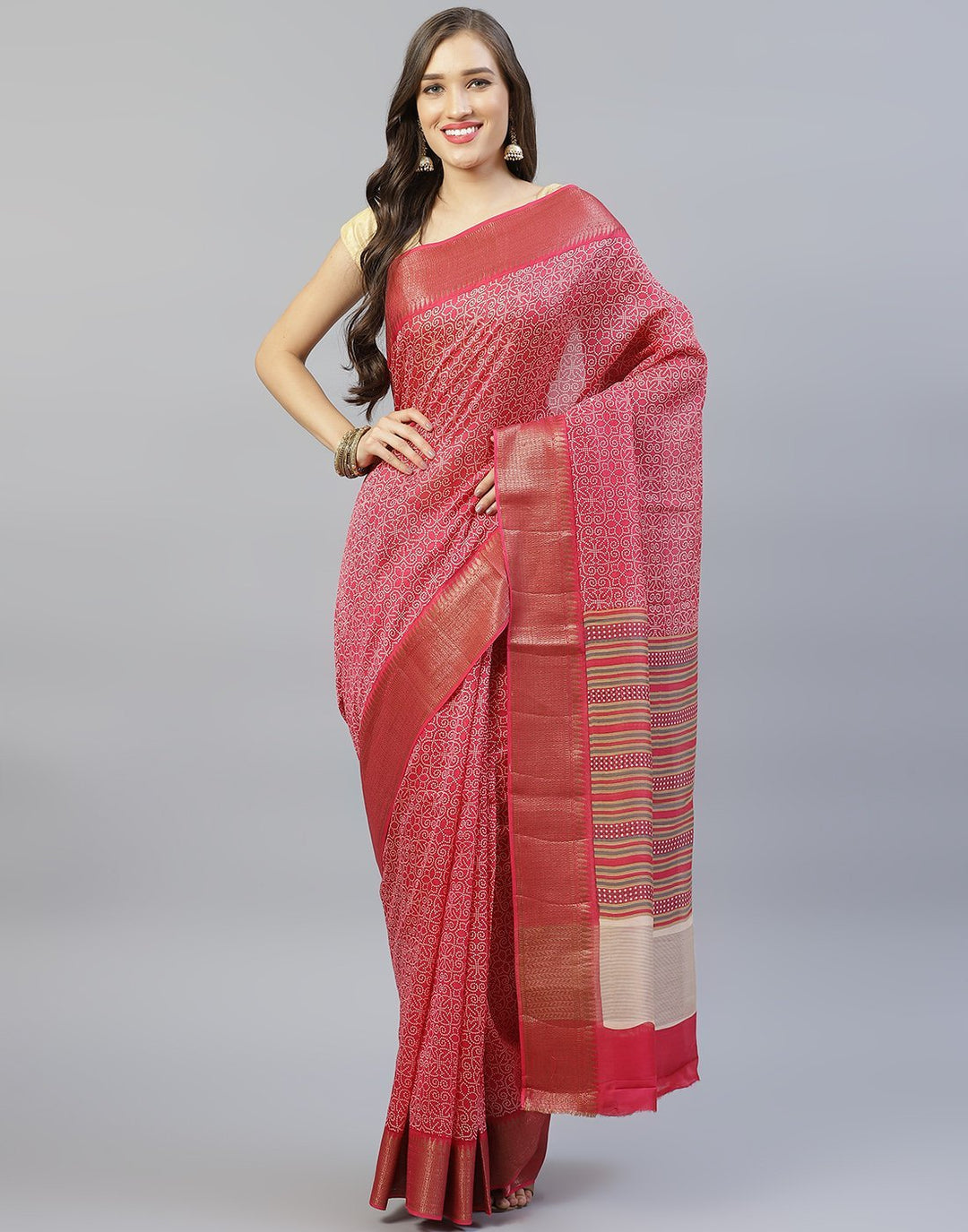 Cotton Printed Saree With Zari Border