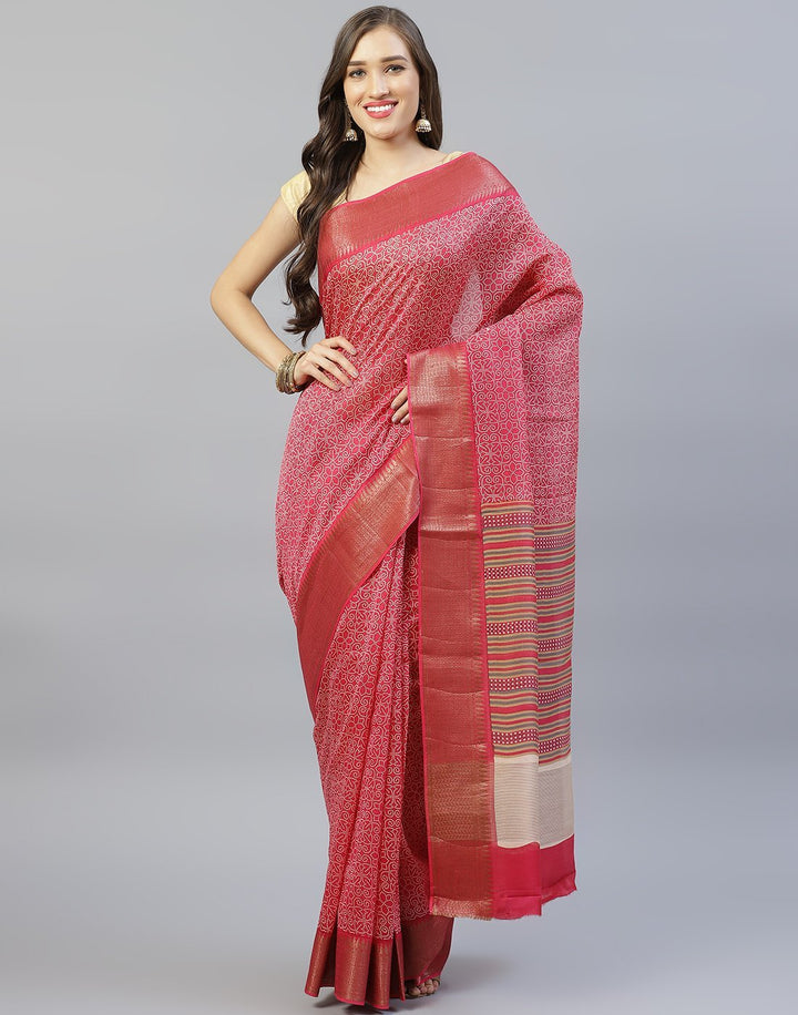 Cotton Printed Saree With Zari Border