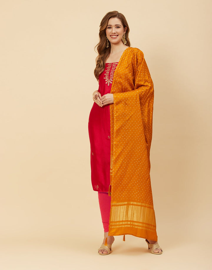 Embroidered Art Haandloom Dupion Suit Piece With Dupatta