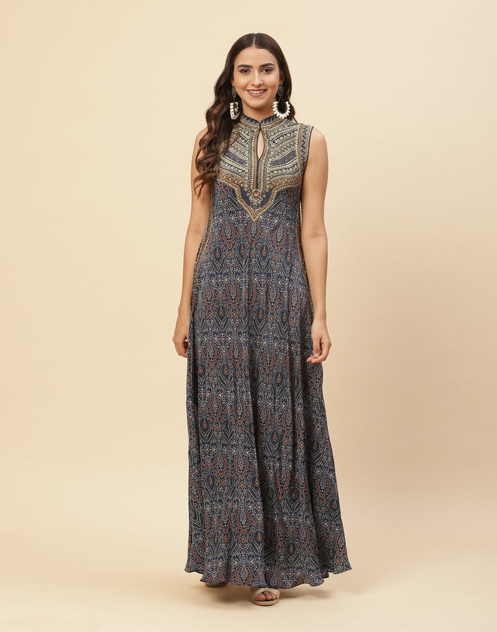 Floral Digital Printed Crepe Gown