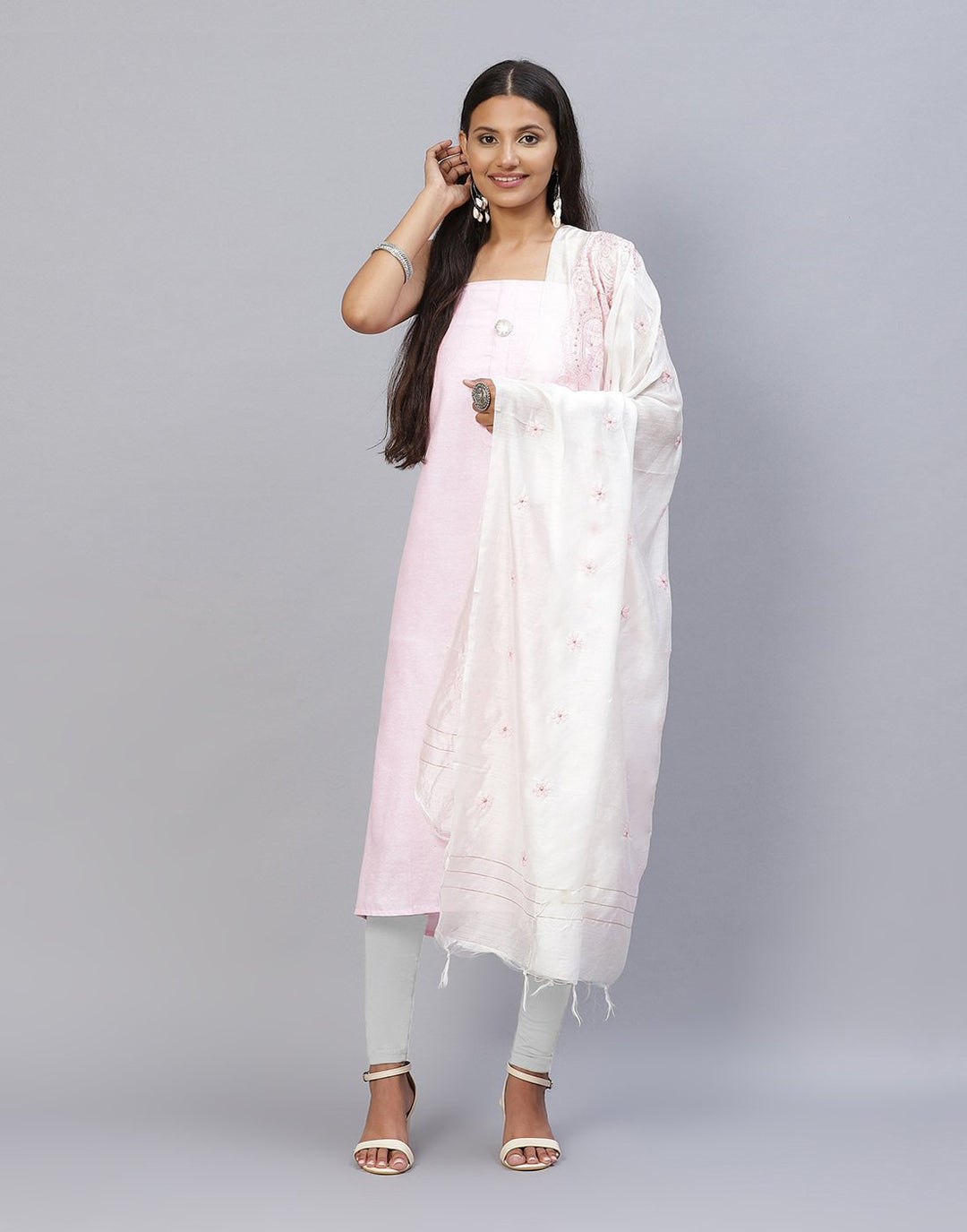 Printed Cotton Suit Piece With Embroidered Chanderi Dupatta