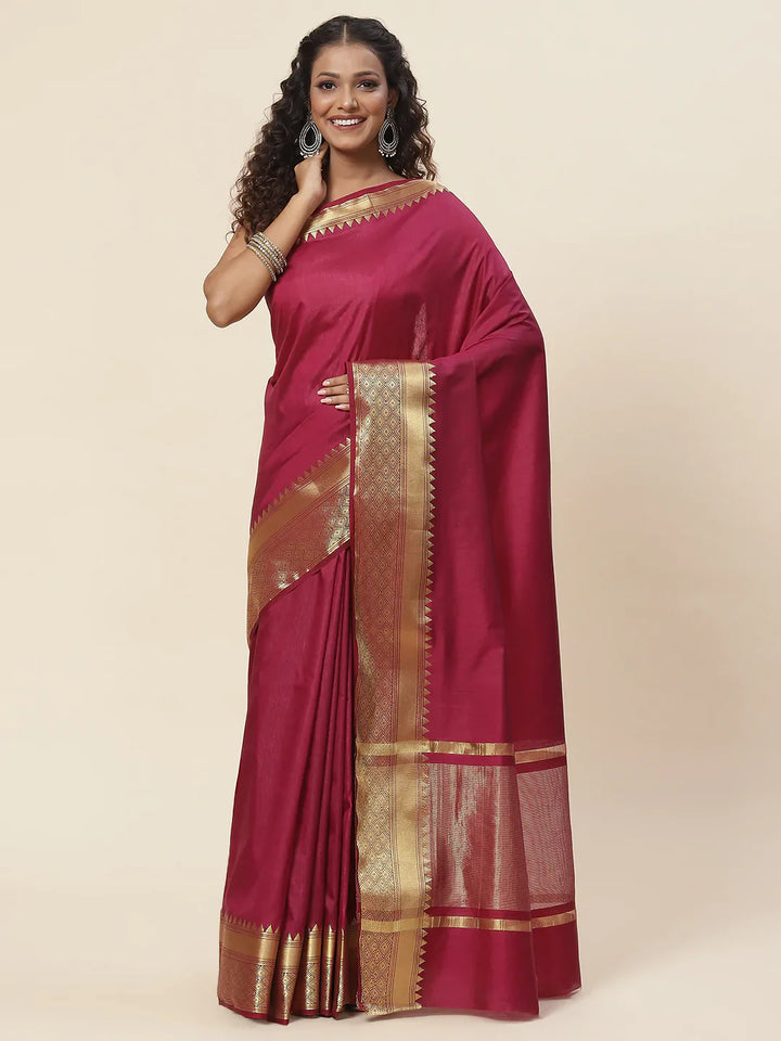 Plain Zari Border Handloom Woven Saree