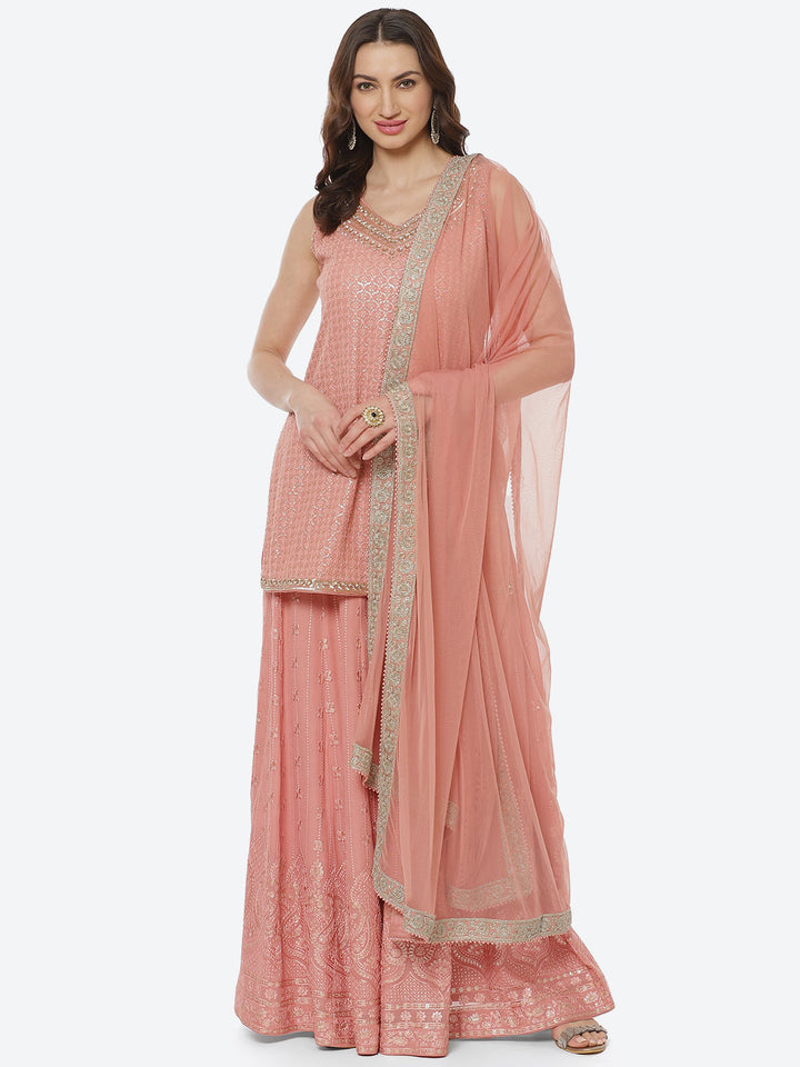 Resham Jaal Georgette Stitched Salwar Kameez With Net Dupatta