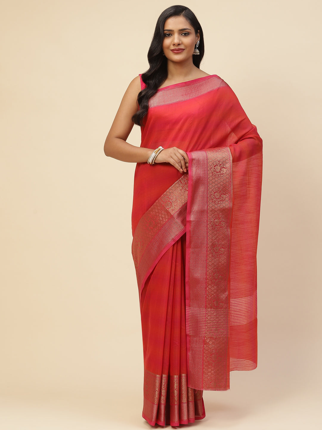 Plain Zari Border Cotton Woven Saree