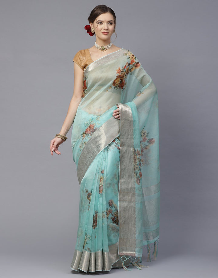 Digital Floral Printed Organza Saree