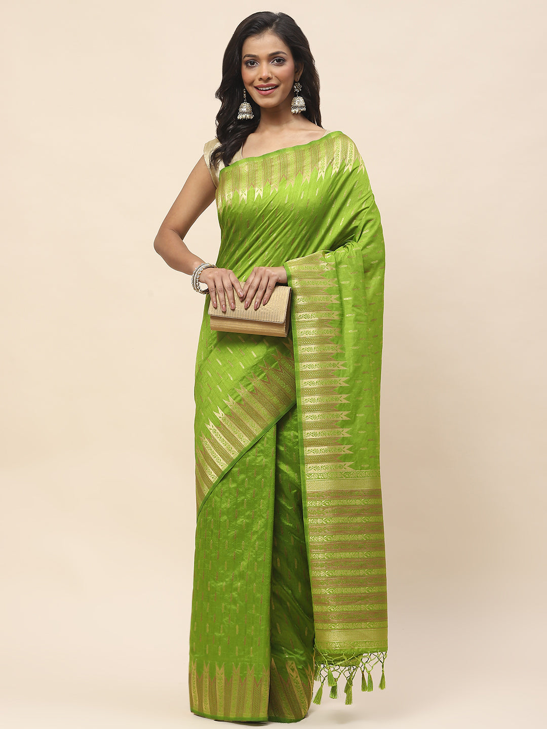Zari Border Booti Woven Handloom Saree