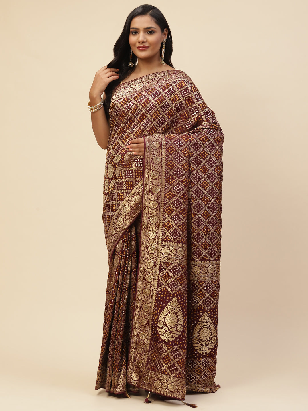 Bandhani Jaal Banarasi Embroidered Saree