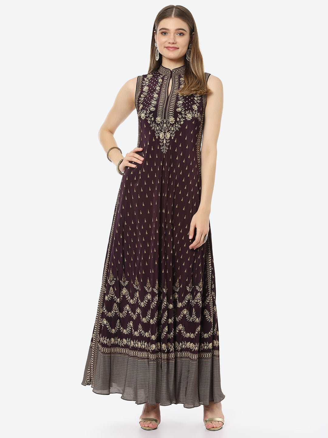 Digital Printed Crepe A-Line Gown Dress