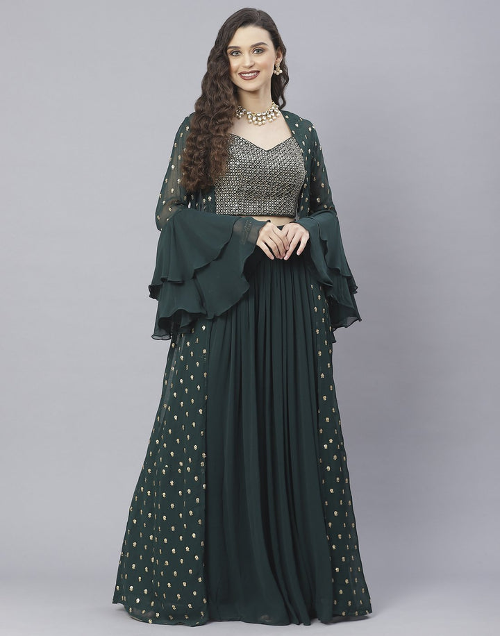 Bottle Green, Wine and Navy Blue Georgette Salwar Kameez with Shrug