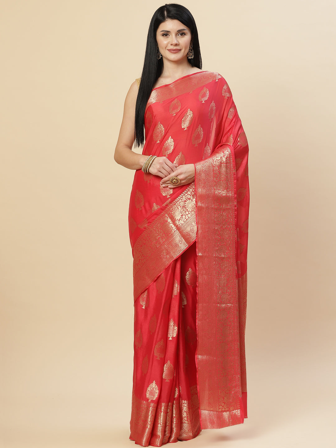 Zari Booti Crepe Plain Saree