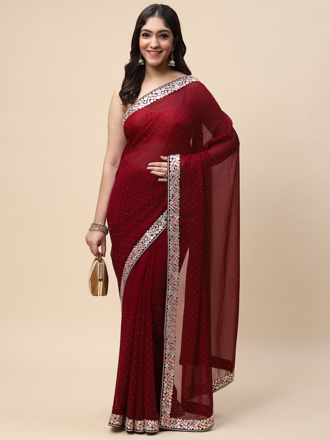Plain Embroidered Georgette Saree