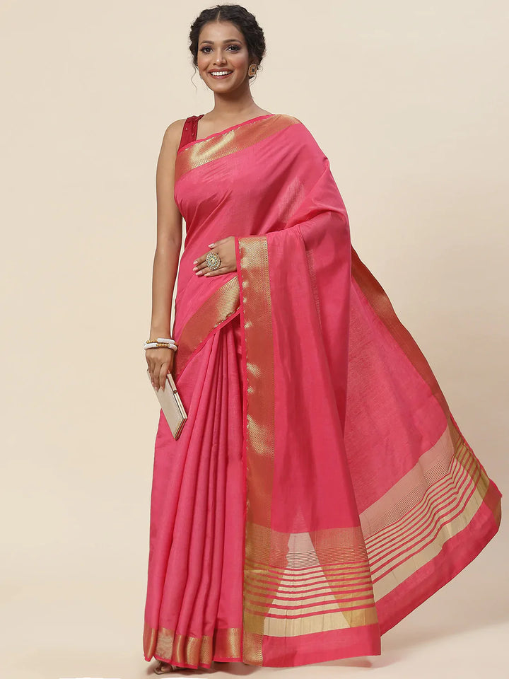 Plain Zari Border Handloom Woven Saree