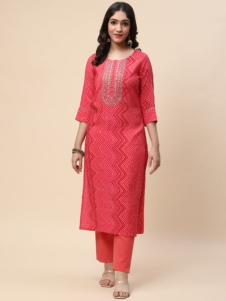 Printed &amp; Sequin Embroidered Muslin Kurta